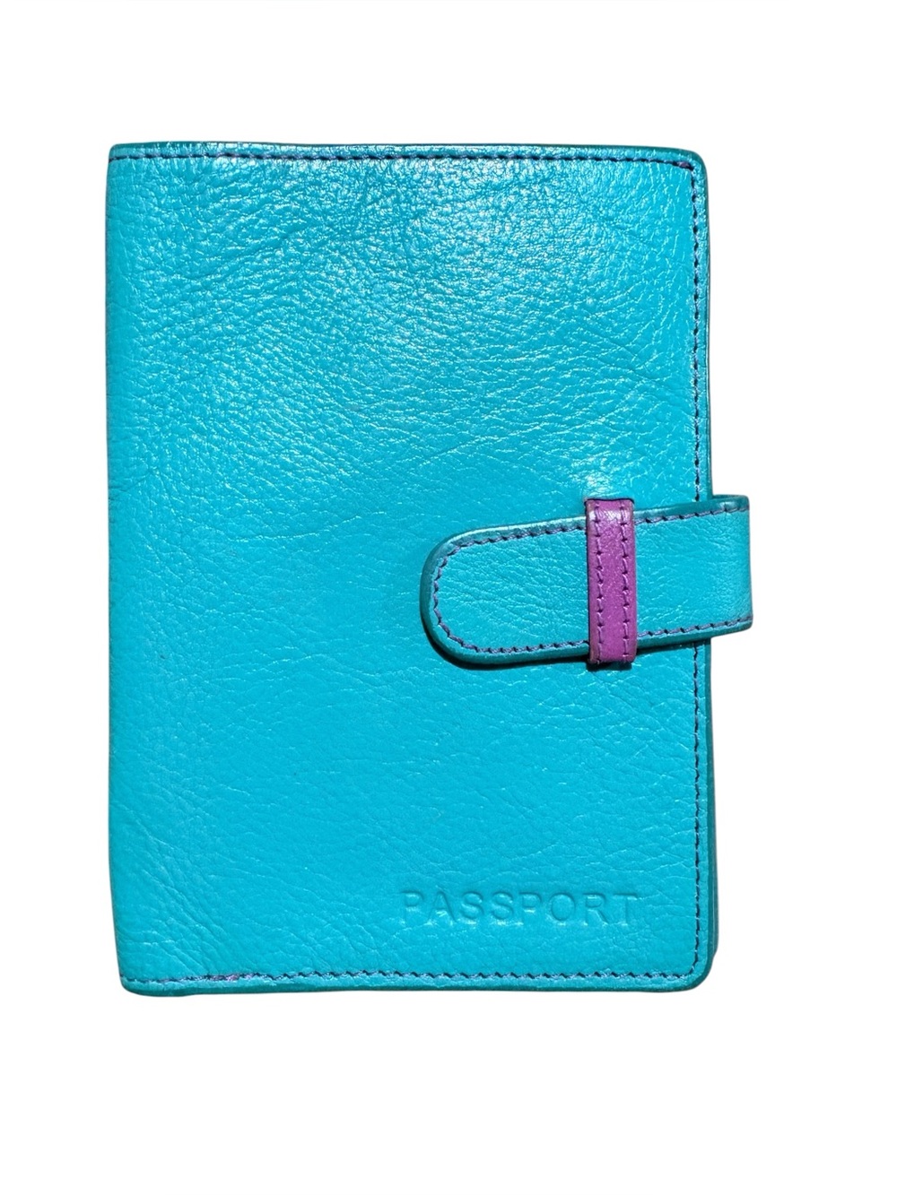 DANIER Turquoise Leather Passport Holder with Pink Accent - Travel Wallet - Picture 9 of 11